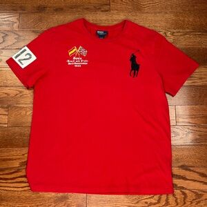 Vintage Polo Ralph Lauren Spain Track and Field #012 T-Shirt Red Big Pony Sz XL